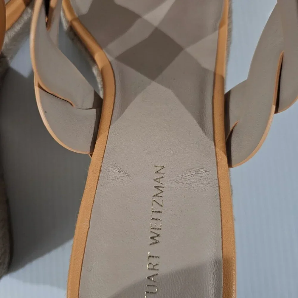 Stuart Weitzman Twist Espadrille Wedge Sandal Womens 10 Mango Leather Slide
